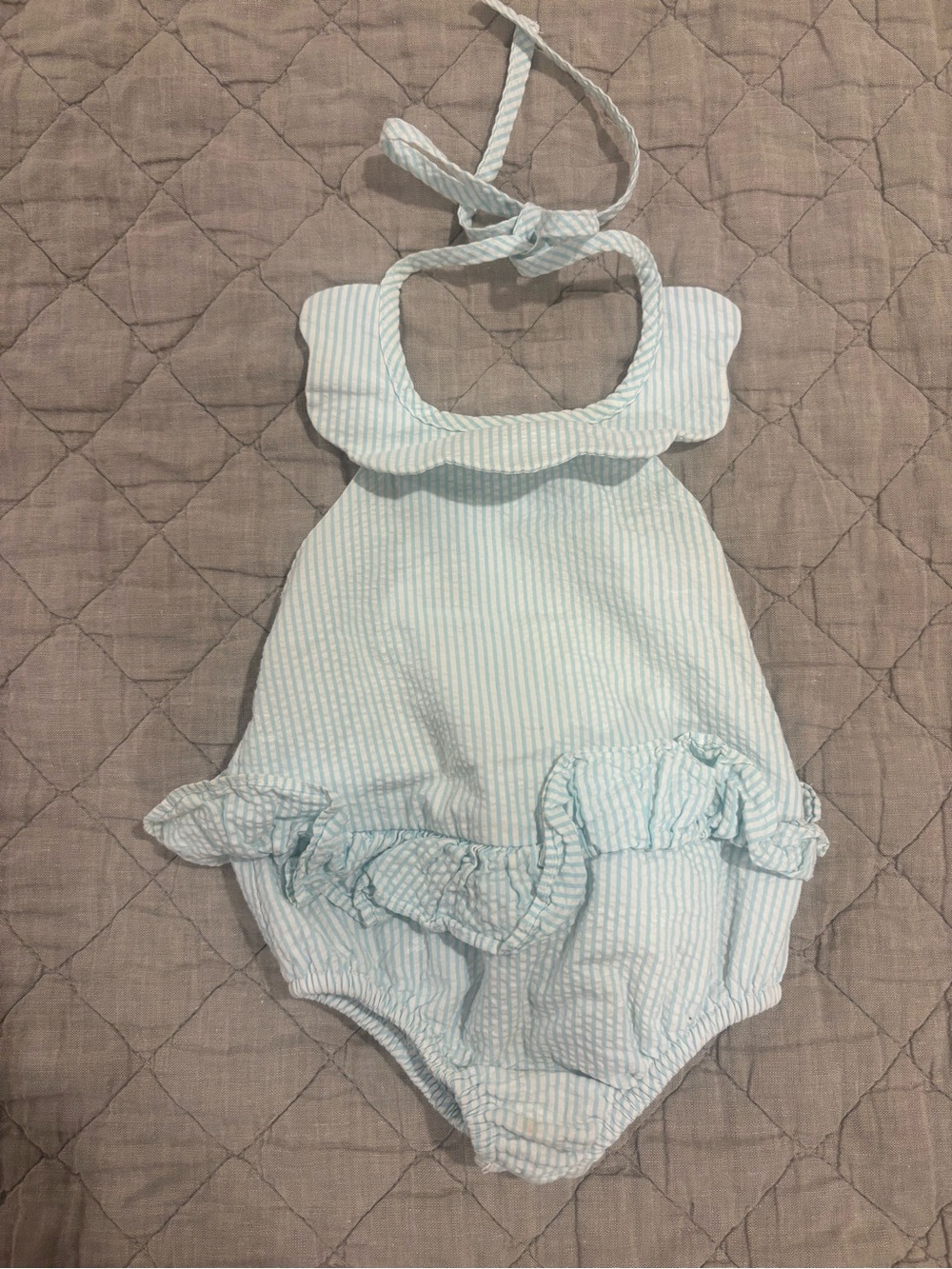 Little English Light Blue & White Striped Ruffle One-Piece Swimsuit